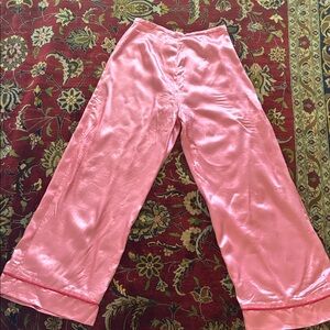 STAUD Pink Elastic-Waist Satin Pants